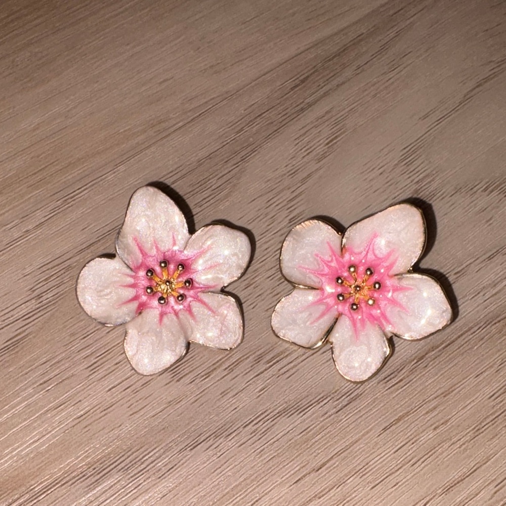 Pink and White Floral Earrings
